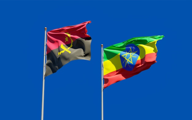 Drapeaux de l'Éthiopie et de l'Angola. Illustration 3D