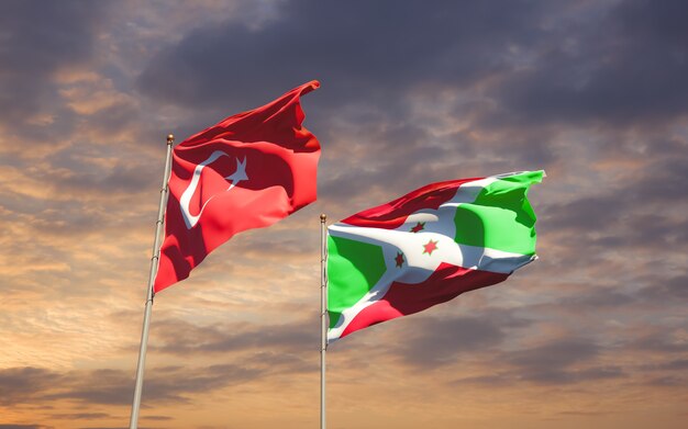 Drapeaux de la Turquie et du Burundi. Illustration 3D