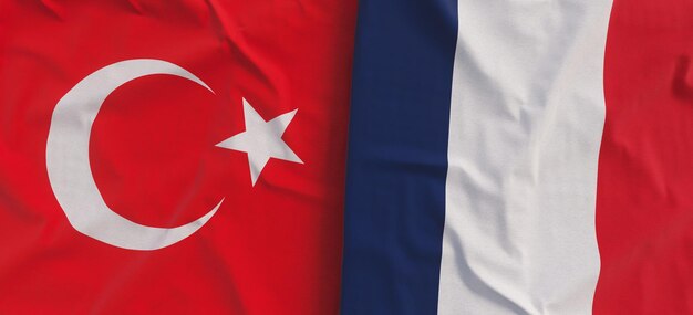 Drapeaux de la Turquie et de la France Drapeau en lin agrandi Drapeau en toile Turc Ankara Français État symboles nationaux illustration 3d