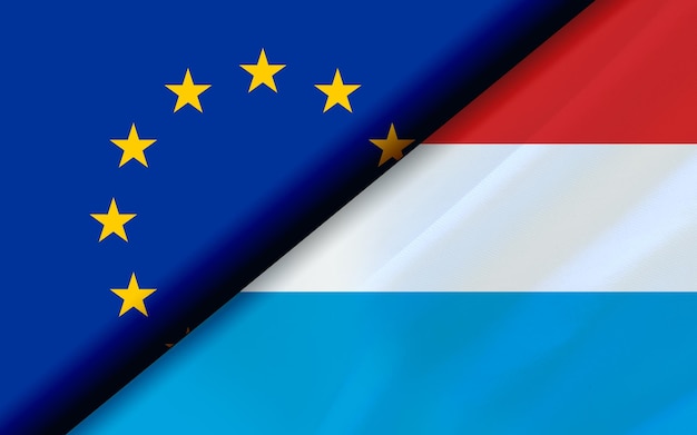 Drapeaux de l'UE et du Luxembourg divisés en diagonale