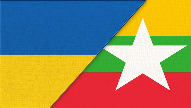 Drapeaux de l'Ukraine et du Myanmar Symboles d'État ukrainiens et birmans