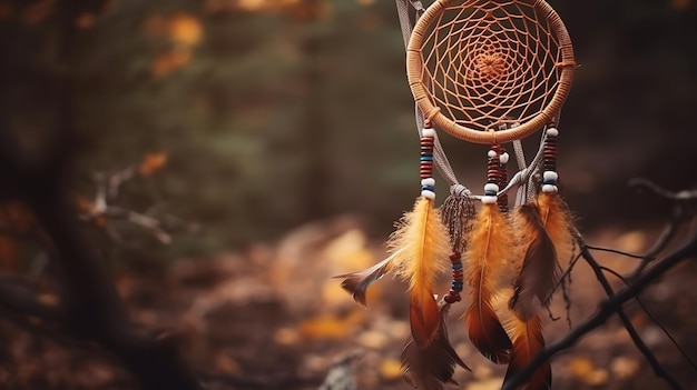 Dreamcatcher accroché à une branche dans le parc Generative Ai