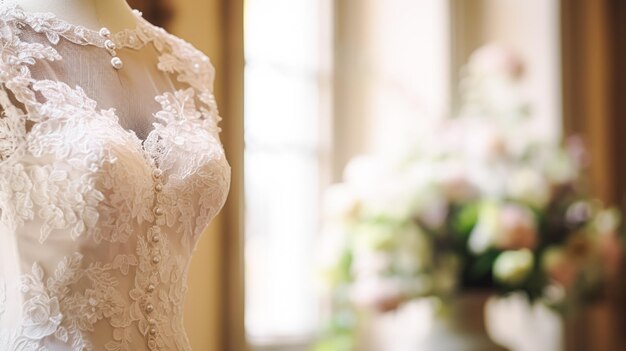 Drees de mariage style de robe de mariée et robe de bal blanche sur mesure à la mode dans la salle d'exposition sur mesure beauté et inspiration de mariage