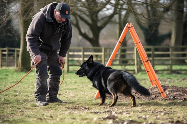 Dresseur de chiens travaillant avec un cours d'agilité canine