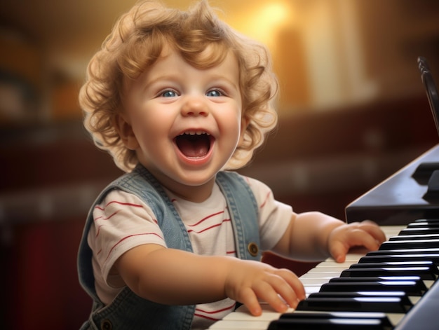 drôle de bébé souriant en tant que pianiste