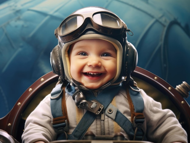 drôle de bébé souriant en tant que pilote