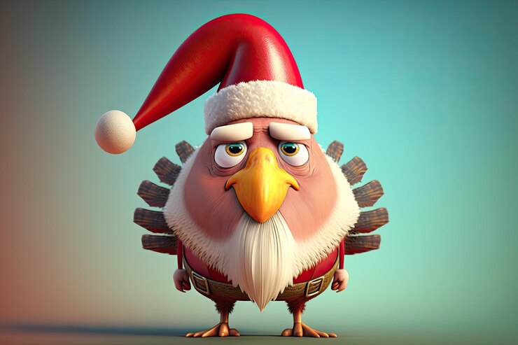 Photo drôle de dinde portant le bonnet de noel sur fond coloré concept de thanksgiving le début de la période de noël generative ai