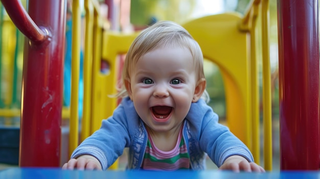 Drôle mignon bébé heureux jouant sur le terrain de jeu L'émotion du bonheur joie amusante Sourire d'un enfant