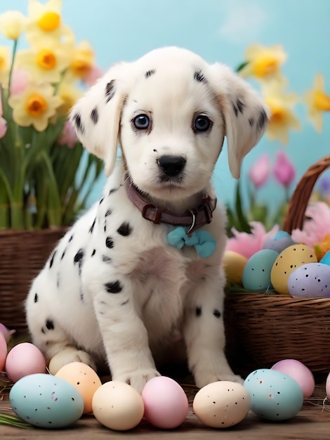 Un drôle de petit chiot dalmatien qui ressemble à un œuf de Pâques peint