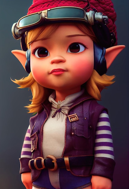 Drôle de petit gnome aux cheveux violets et lunettes steampunk Le concept de personnages de contes de fées