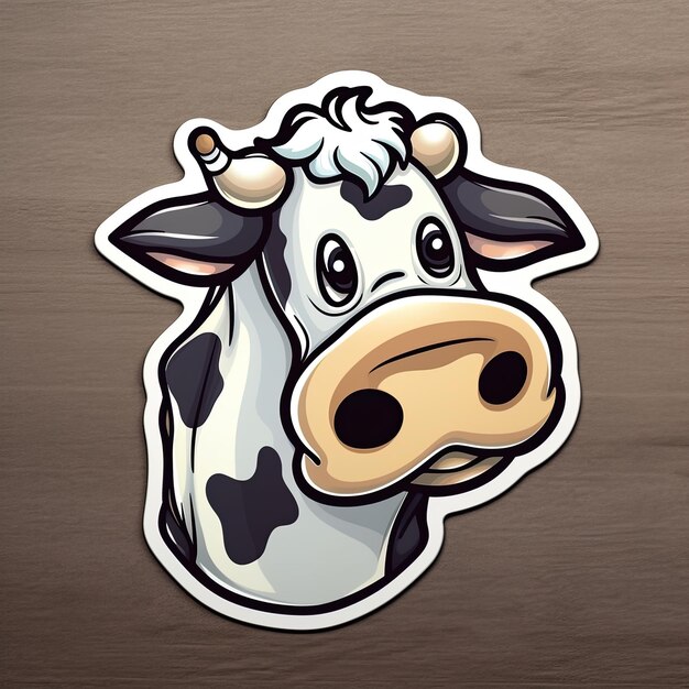 Photo un drôle de portrait de vache de dessin animé rendez votre temps à la ferme amusant avec ce joli dessin d'autocollant d'animal