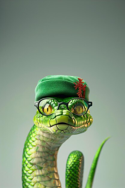 Photo drôle de serpent vert avec des lunettes