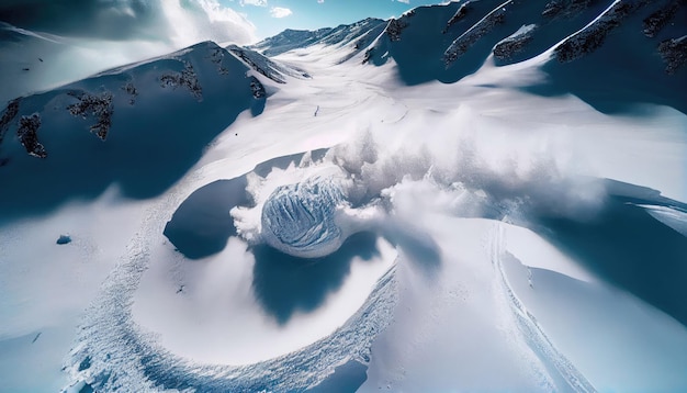 Drone Angle Powder Turns Fresh Untracked Mountain Powder Snow Vue aérienne