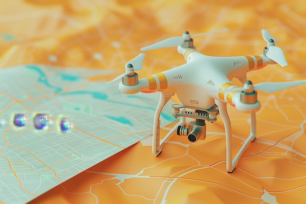 Drone et carte dans le concept de surveillance aérienne et de cartographie