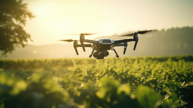 Un drone équipé de capteurs IoT survole un champ et recueille des données sur la température, l'humidité et