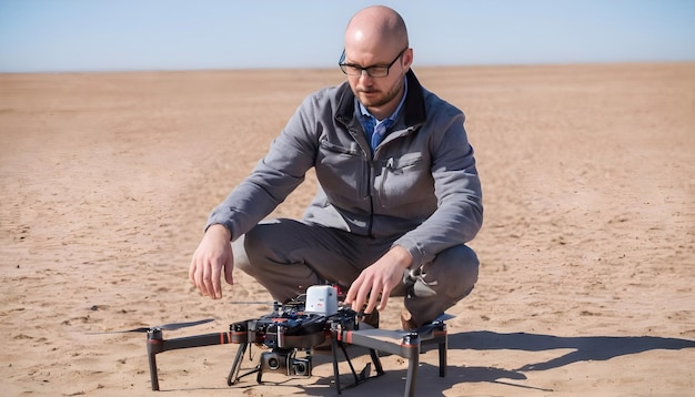 Photo un drone de haute technologie dans les mains d'un ingénieur