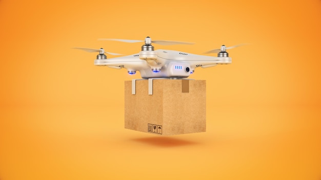 Drone livrant un package rendu 3d