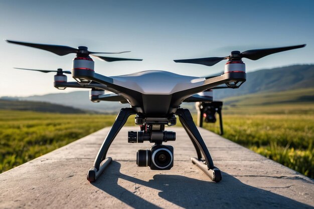 Photo un drone survolant un champ de blé doré