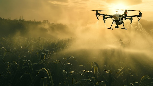 un drone survole un champ de maïs