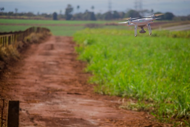 Photo drone volant au champ concept de technologie dans la ferme.