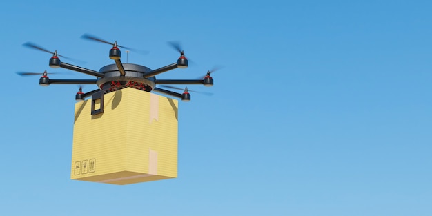 Drone Volant Avec Un Emballage En Carton Pour La Livraison à Domicile