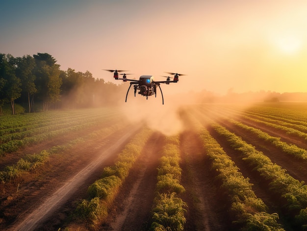 Drones sur le concept d'agriculture en ligne sur le terrain agricole