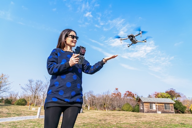 Drones et femmes caméras dans le parc