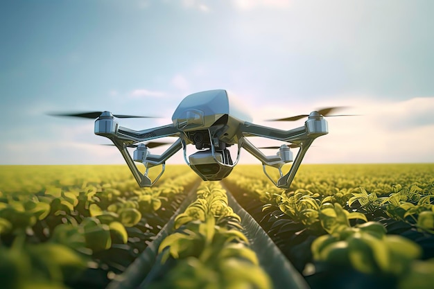 Drones pulvérisant des pesticides dans les fermes Image générée par la technologie AI