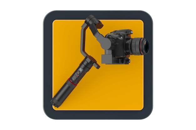 DSLR ou caméra vidéo Gimbal Stabilisation Trépied Système Touchpoint Icône Bouton sur un fond blanc. Rendu 3D