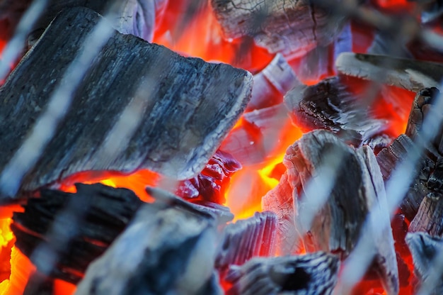 Du bois de chauffage brûlant sur le barbecue
