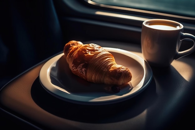 Du café et des croissants sur la table.