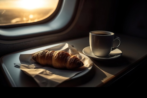 Du café et des croissants sur la table.