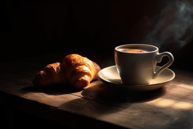 Du café et des croissants sur la table.