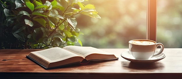 Du café et des livres sur la table.