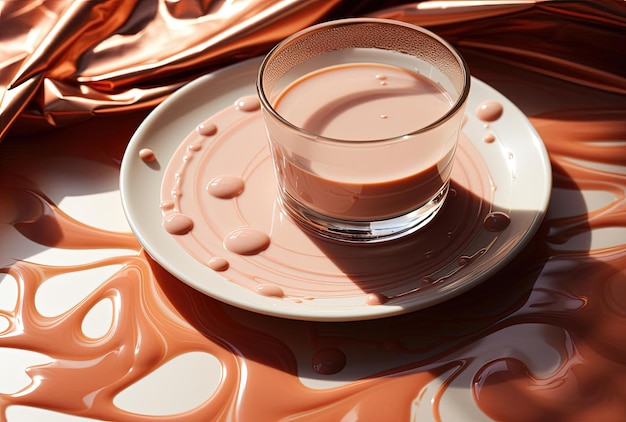 Photo du chocolat et du lait sur une table avec des bulles autour