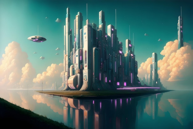 Du futur Cityscape SciFi Fantasy Paysage historique ai généré