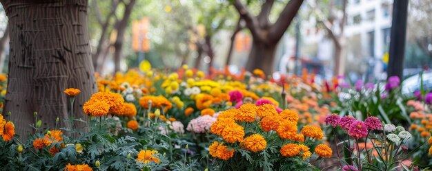 Photo du gris au vert comment les gardes d'arbres sont devenus des mini-jardins avec des marigolds et des pétunias