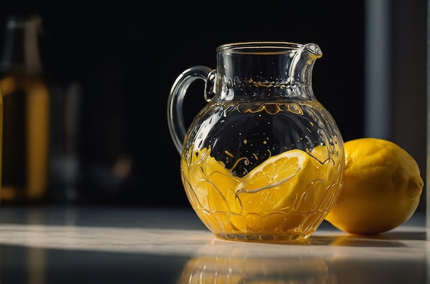 Photo du jus de citron dans une cruche élégante