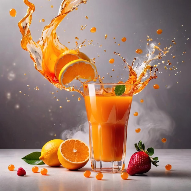 Du jus de fruit frais éclaboussé décoré de fruits