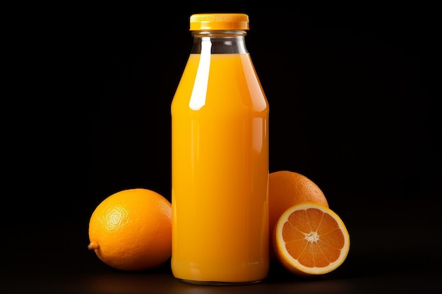 Photo du jus d'orange dans une bouteille en plastique