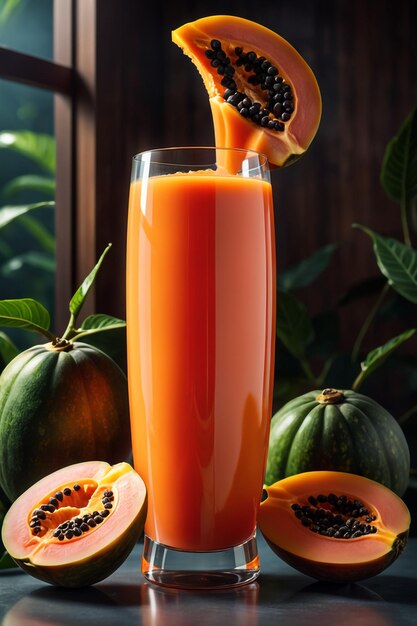 Photo du jus de papaye fraîchement pressé dans un verre de boisson saine