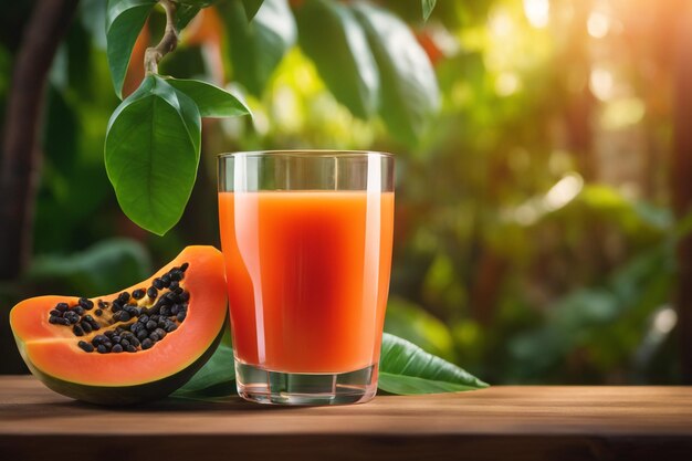 Photo du jus de papaye fraîchement pressé dans un verre de boisson saine