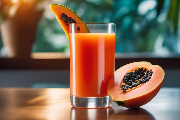 Photo du jus de papaye fraîchement pressé dans un verre de boisson saine