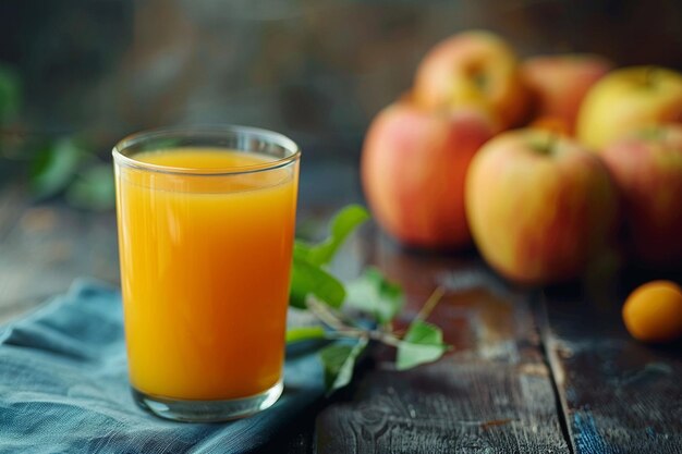 Du jus de pomme brillant sur un fond sombre