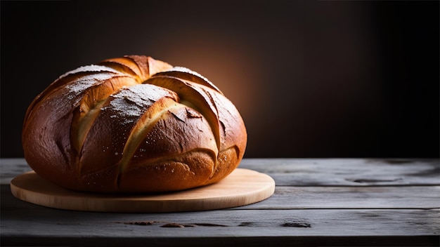 Du levain frais cuit au four servi sur une planche en bois