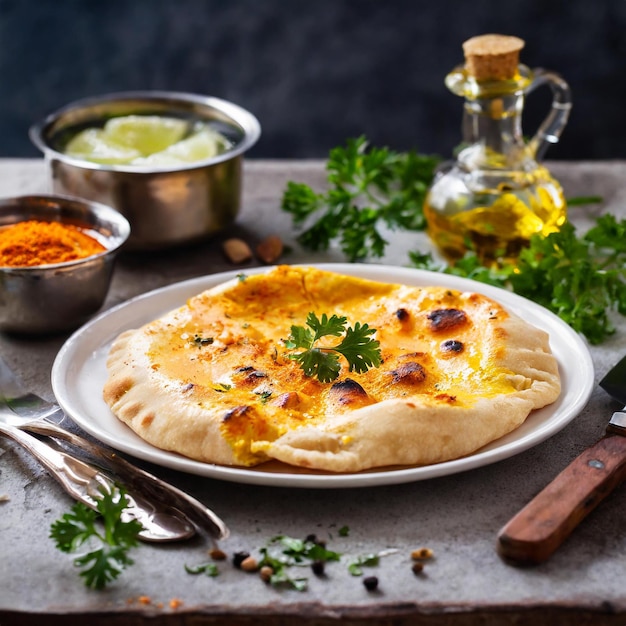 du naan au beurre indien sur assiette