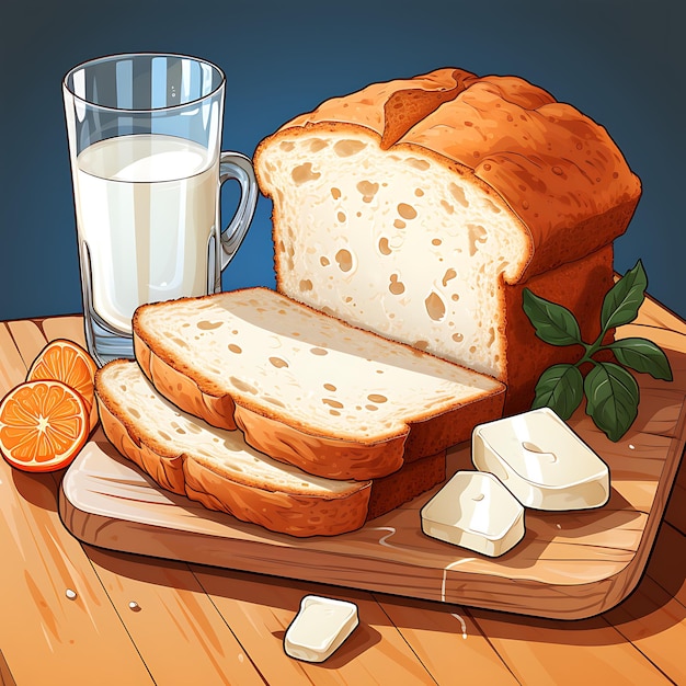 Du pain et du lait pour le petit déjeuner.