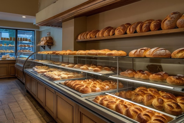 Du pain fraîchement cuit exposé dans une boulangerie