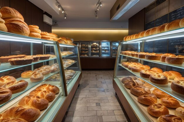 Du pain fraîchement cuit exposé dans une boulangerie