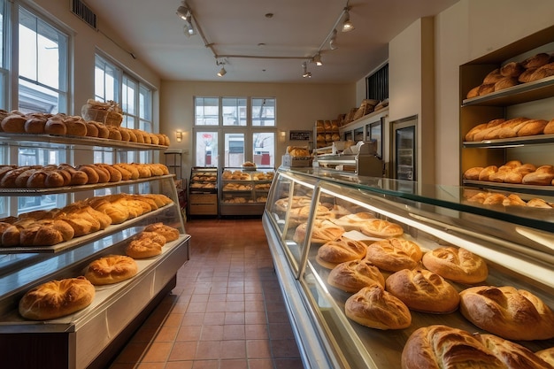 Du pain fraîchement cuit exposé dans une boulangerie